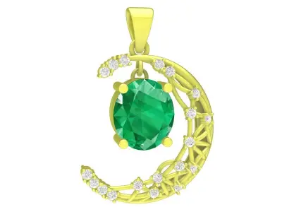Elegant Crescent Moon Gemstone Pendant 3D Model 3925 3D print model