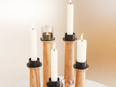 Wooden candle holders 3D model