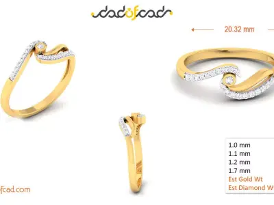 Elegant Angled Waves Diamond Ring 3D print model