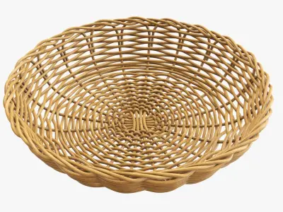 Wicker basket tray medium brown 3D model