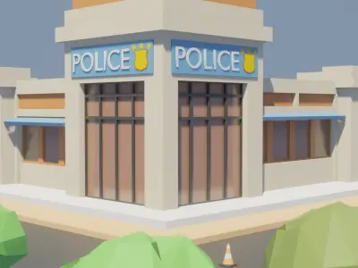 Low poly Police Station Low-poly 3D model
