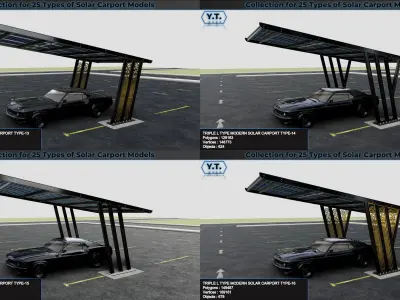 Collection for 25 Types of Solar Carport Models 3D model