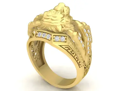 Tiger Head Ring with Diamond Accents 3D Model for Jewelry 3637 3D print model