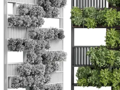 plants set partition in wooden frame  Vertical graden 3D model