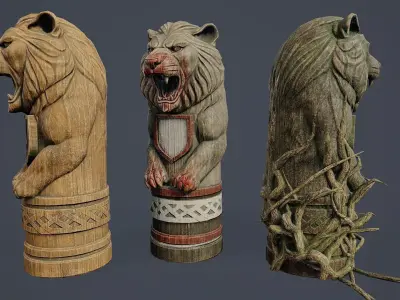 Totem Pole Lion PBR Low-poly 3D model