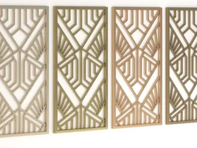  Decorative gold plaster partition screen with geometric pattern 3D model