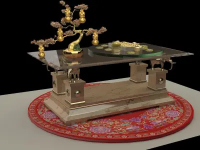 Chinese gold abacus and Ingot  and gourd table 3D model