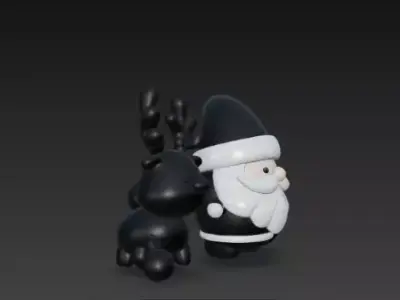3D Black Santa Claus with Deer Model 3D print model