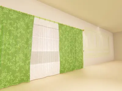 Curtain set window with grass 3D model