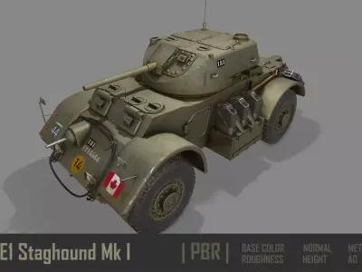T17E1 Staghound Mk1 Armoured Car PBR Low-poly 3D model