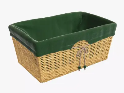Wicker basket rectangular with fabric medium brown 3D model