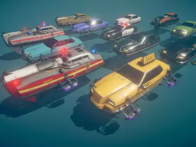 12 Fly Cars Pack Low-poly 3D model