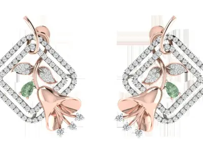 Women Flower Drop Earring 3dm STL OBJ FBX Renders Details 3D print model buy