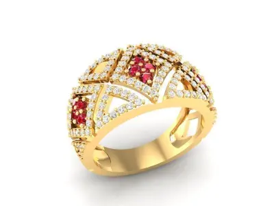 Womens Luxury Square Gemstone Diamond Gold Ring 3D Model   517 3D print model