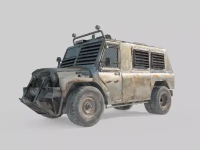 Apocalyptic-style modified armored jeep 3D model