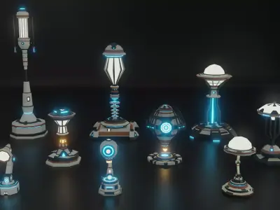 Collection 9 Futuristic Lamps Low Poly Low-poly 3D model