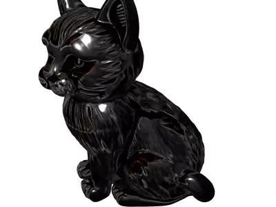 Metallic Engraved Cat Decorative Figurine Low-poly 3D model