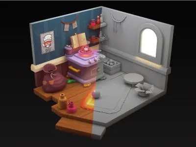 3D Isometric kitchen Low-poly 3D model