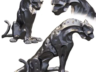 Jungle Jaguar Panther Statue Low-poly 3D model