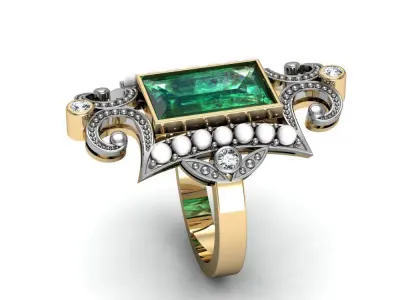 Ring with pearls 3D print model