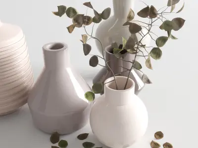 bouquet 06 vase concrete plant pampas and dry hogweed 3D model