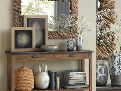 Pottery Barn CHANNING CONSOLE TABLE and NATURAL DRIFTWOOD MIRROR 3D model