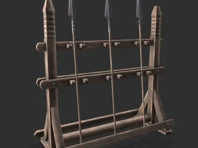 Medieval Spears and Stand Low-poly 3D model