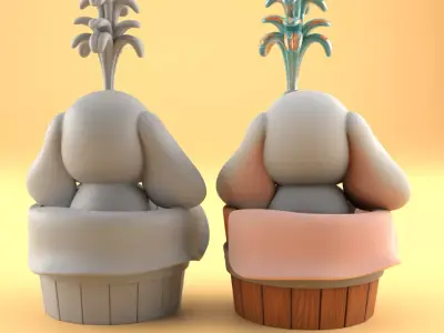 Cute Elephant in Bucket 3D Model STL File 3D print model