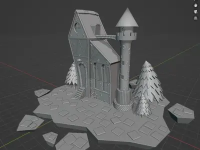 Tower castle on island in night sky 3D model