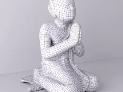 Antique Burmese Gilded Praying Monk 3D model