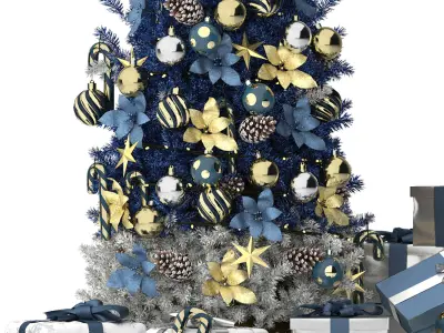 christmas trees and gift boxes collection 01 3D model