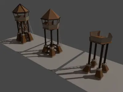 Archer Tower Set or Watch Tower Set A Set of 3 Free low-poly 3D model