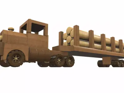 Wooden car toy truck and trailer 1 Free 3D model
