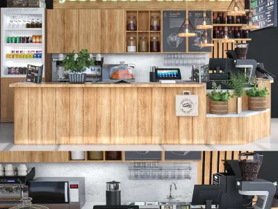 Coffee Kiosk Set 3D Model Collection