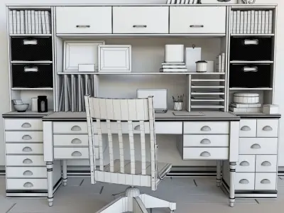 Set 23 desk with drawers and chair 3D model