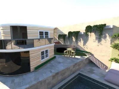 chalet house with pool in backyard 3D print model
