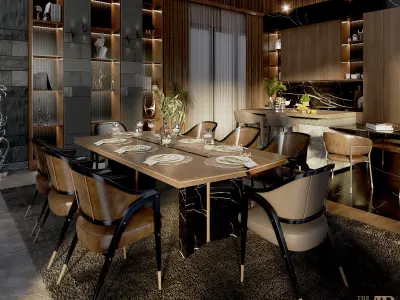 Interior Design Living Room Dining Room Kitchen Foyer area 3D model