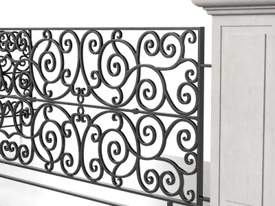 Classic Marble Balcony with Wrought Iron Railings 2 3D model