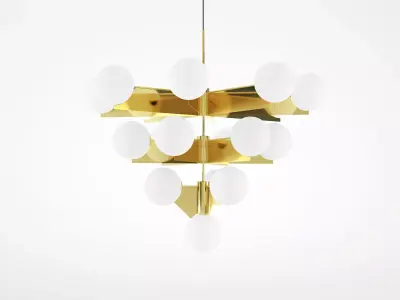 Plane gold chandelier with balls hanging from it 3D model