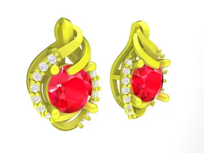 Luxury Ruby Drop Earrings with Halo Gemstone Design 5801 3D print model