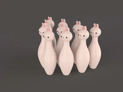 Cartoon Rabbit Bowling And Ball Bowling Low-poly 3D model