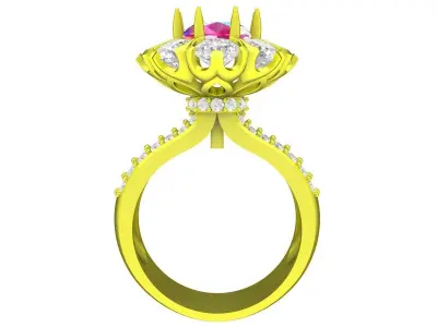 A7267 HongKong Style Oval Diamond Flower Engagement Ring 3D Mode 3D print model