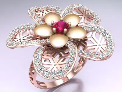  Mesh flower ring - Italian rings - Womens Rings - N6356 3D print model