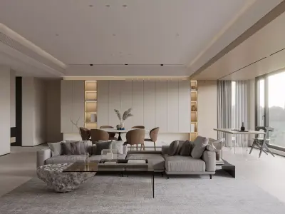 Modern living room dining room interior scenes 541 3D model