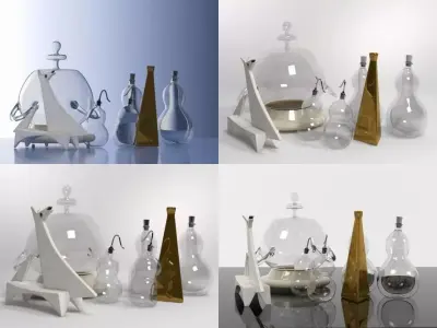 Kitchen Set glass jars and bottles 3D model