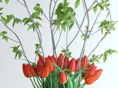 Tulips with spring branches 3D model