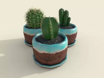 Cacti set cactus in pot Free low-poly 3D model
