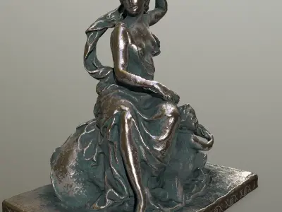 statue 3 bronze sculpture of woman on rock Low-poly 3D model