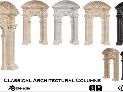 Classical Architectural Columns -Arches and Decorative Pillars Low-poly 3D model