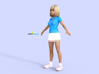 Tennis Player Cartoon Girl 3D model